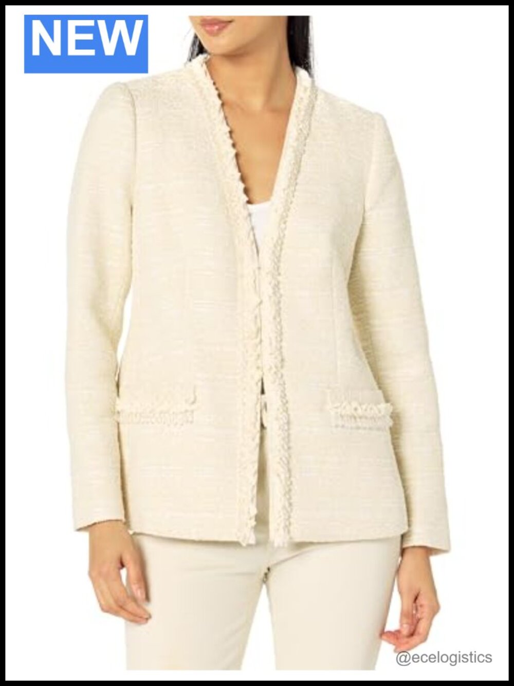 Kobi Halperin Ivory Tweed Shoulder Pad Jacket Luxury Italian Coats
